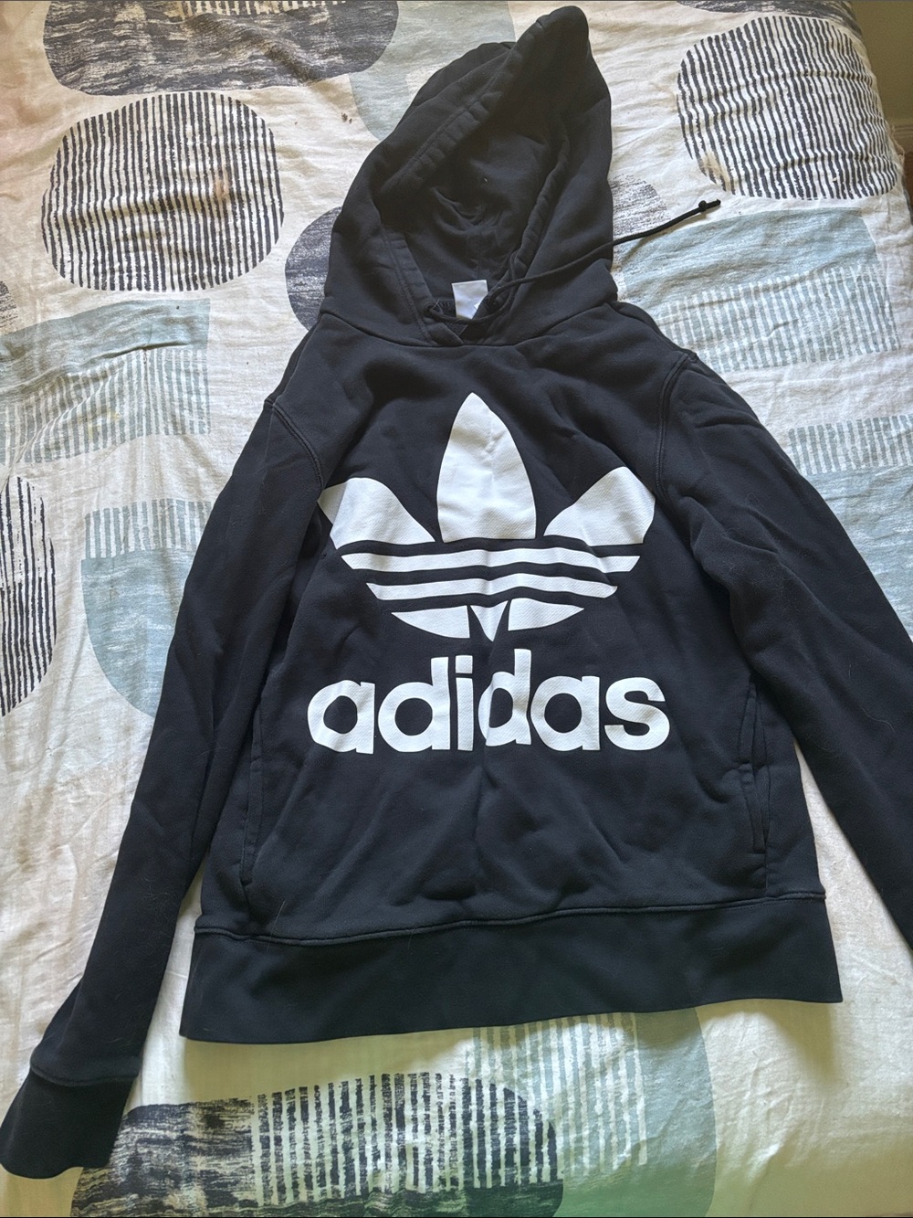 adidas Black Pullover Hoodie with Trefoil Tag
